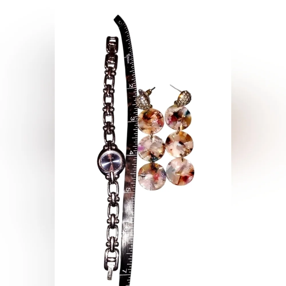 Fossil Vintage Watch and Multicolor Earrings Set
